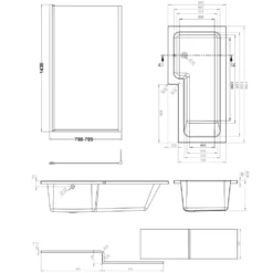 Erin Complete Modern Matt Black Bathroom Suite with 1700mm L Shaped Shower Bath & Rimless Toilet