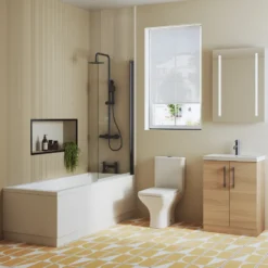 Erin Matt Black Reinforced Shower Bath Suite with Rimless Toilet