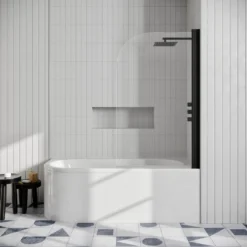 Erin Matt Black Shower Bath Suite with 1700mm J Shaped Bath & Rimless Toilet