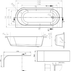 Erin Matt Black Shower Bath Suite with 1700mm J Shaped Bath & Rimless Toilet