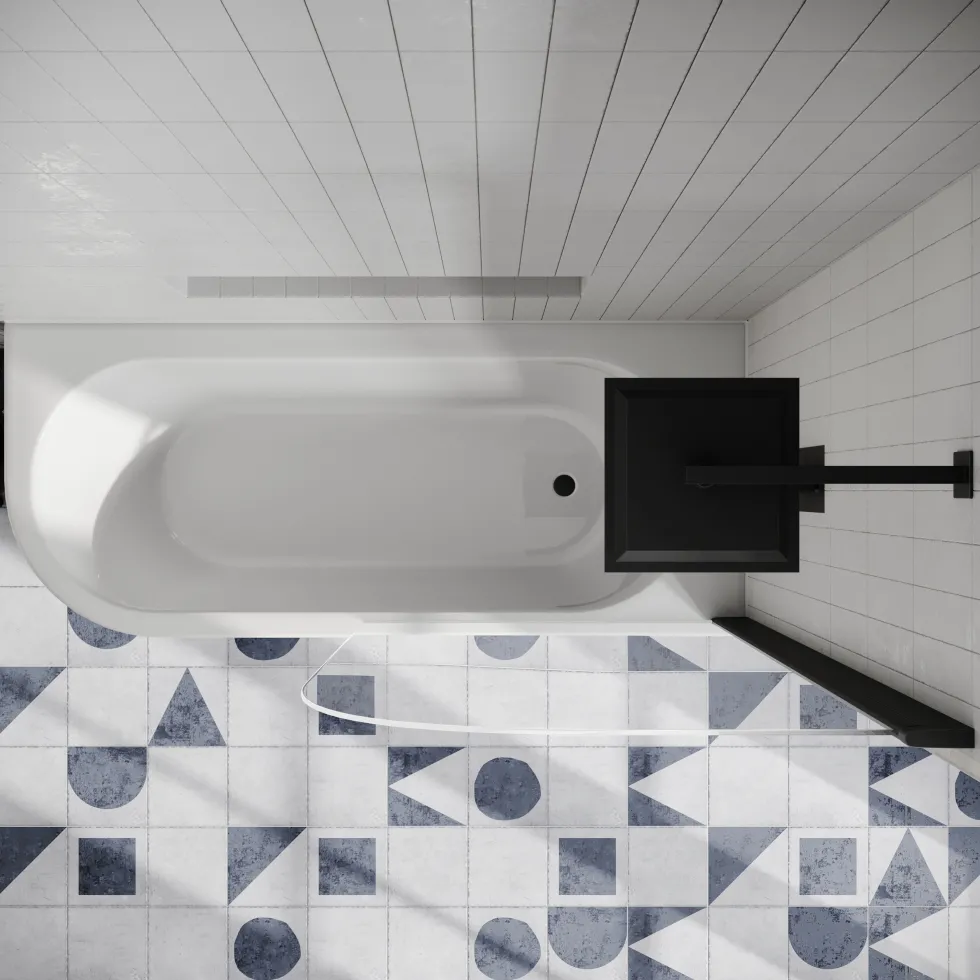 Erin Matt Black Shower Bath Suite with 1700mm J Shaped Bath & Rimless Toilet