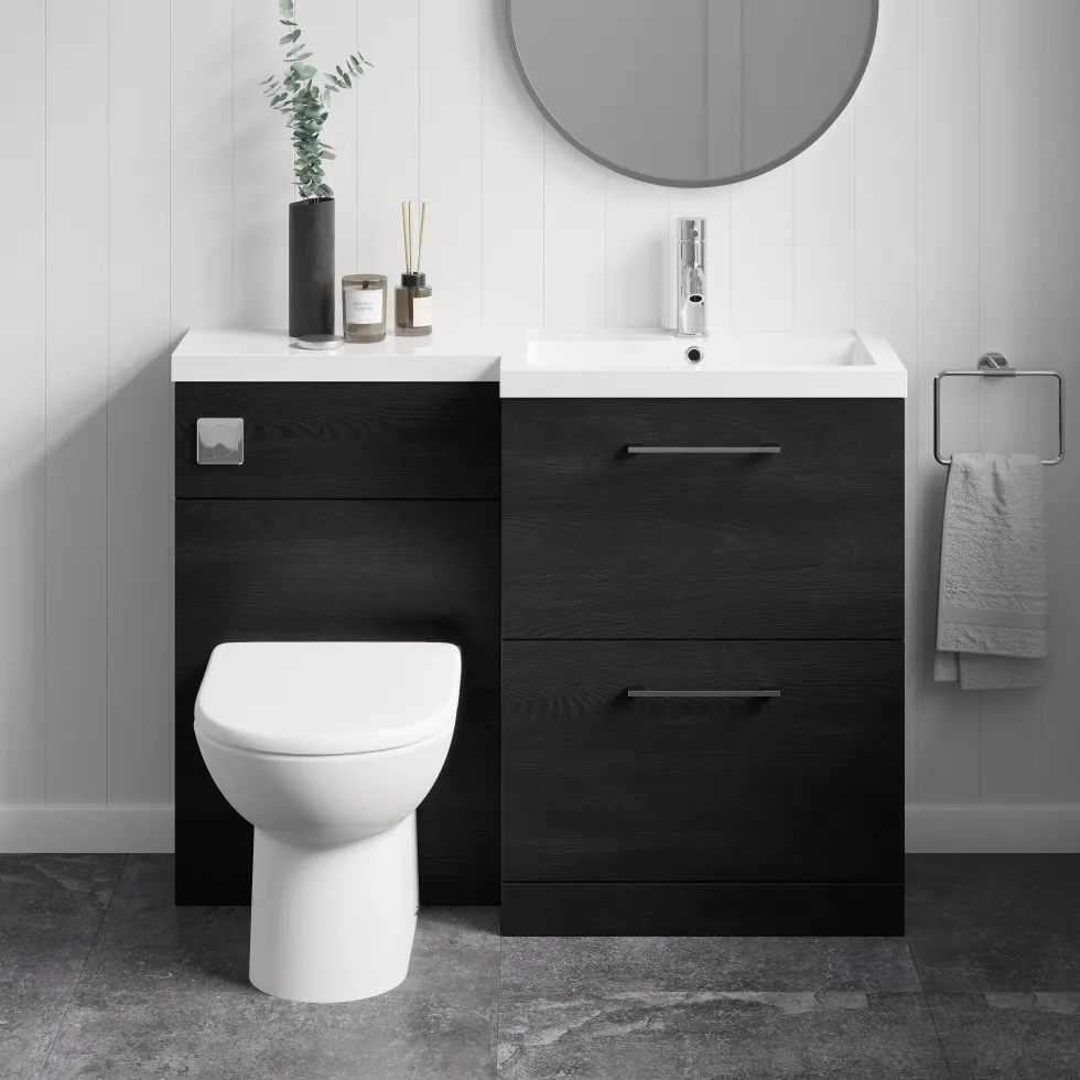 Erin 1100mm Black Charcoal Combination Bathroom 2 Drawer Sink & Toilet Unit