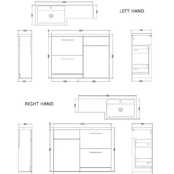Erin 1100mm Black Charcoal Combination Bathroom 2 Drawer Sink & Toilet Unit