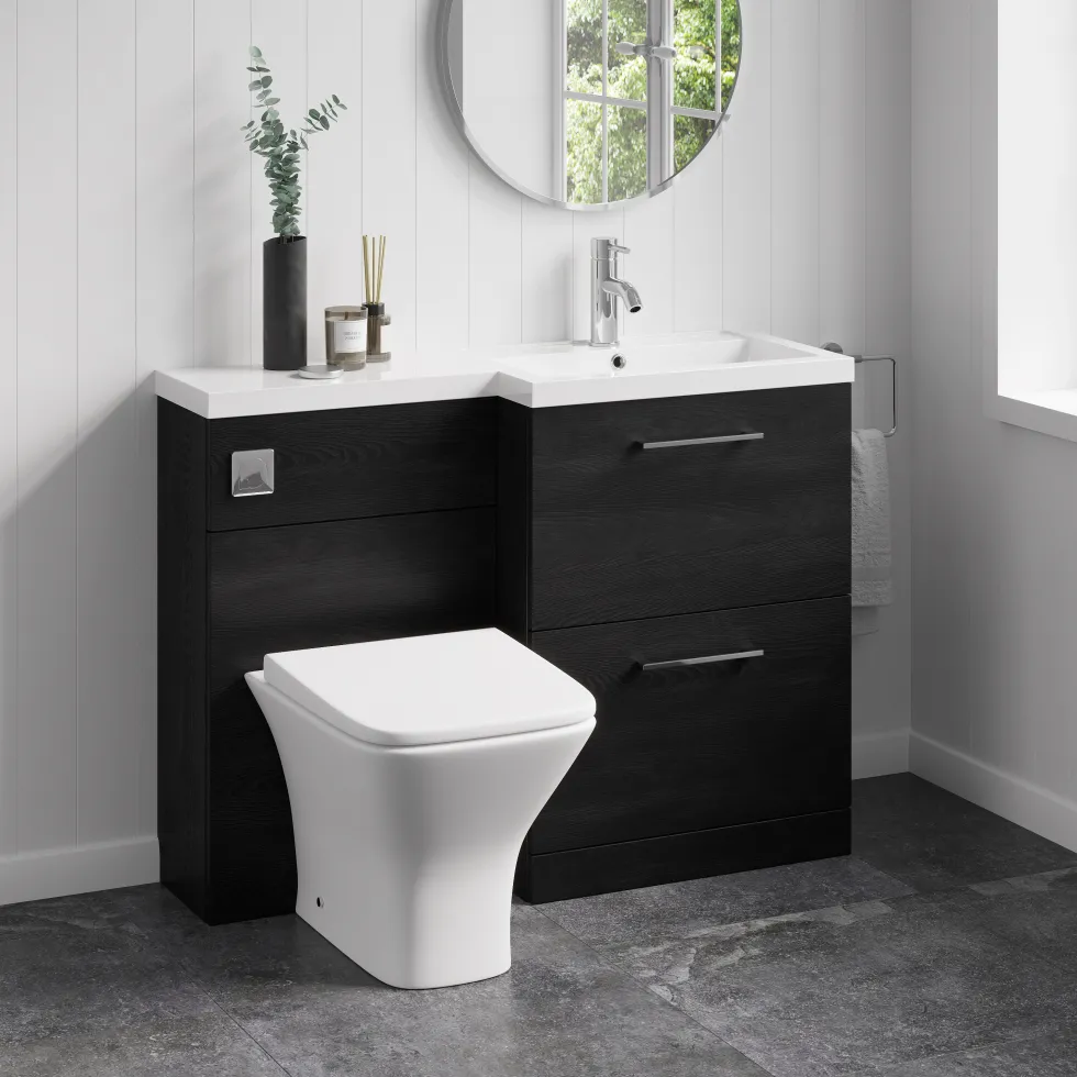 Erin 1100mm Black Charcoal Combination Bathroom 2 Drawer Sink & Toilet Unit