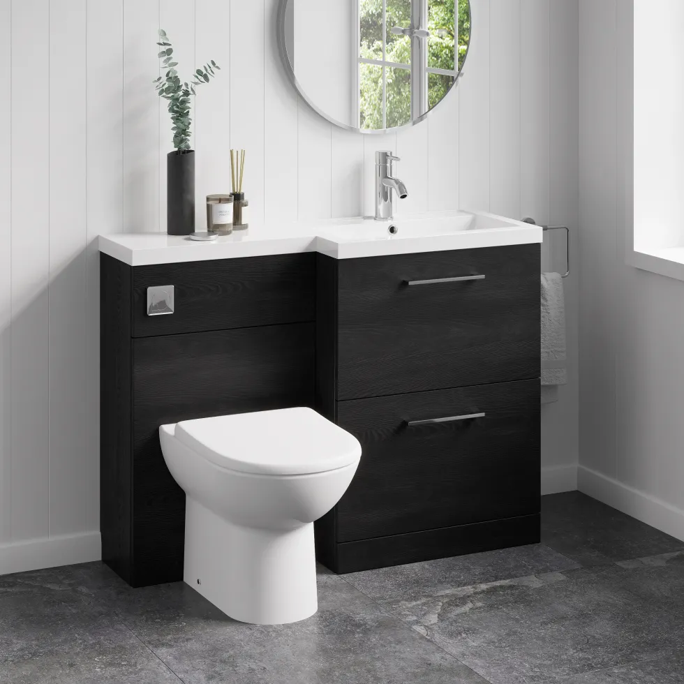 Erin 1100mm Black Charcoal Combination Bathroom 2 Drawer Sink & Toilet Unit