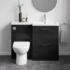 Erin 1100mm Black Charcoal Combination Bathroom 2 Drawer Sink & Toilet Unit
