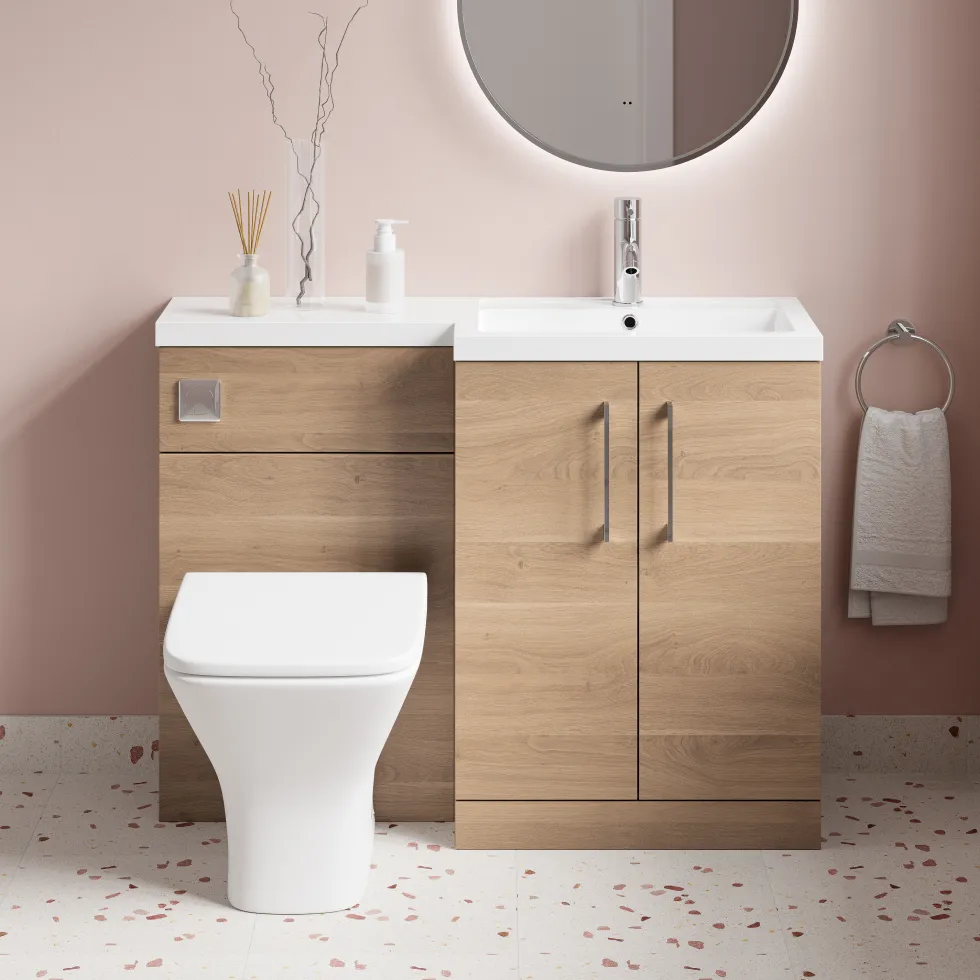 Erin 1100mm Bleached Oak Combination Bathroom 2 Door Sink & Toilet Unit