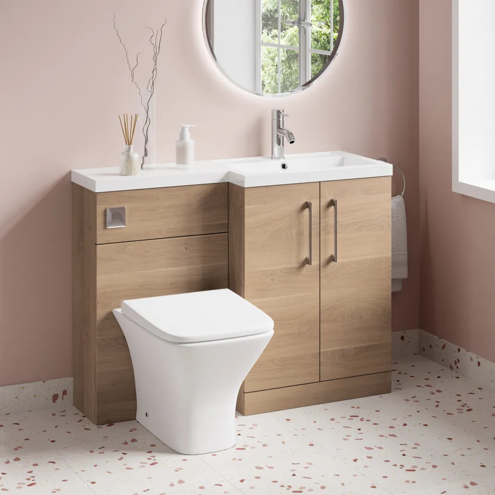 Erin 1100mm Bleached Oak Combination Bathroom 2 Door Sink & Toilet Unit