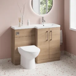 Erin 1100mm Bleached Oak Combination Bathroom 2 Door Sink & Toilet Unit