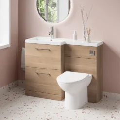 Erin 1100mm Bleached Oak Combination Bathroom 2 Drawer Sink & Toilet Unit