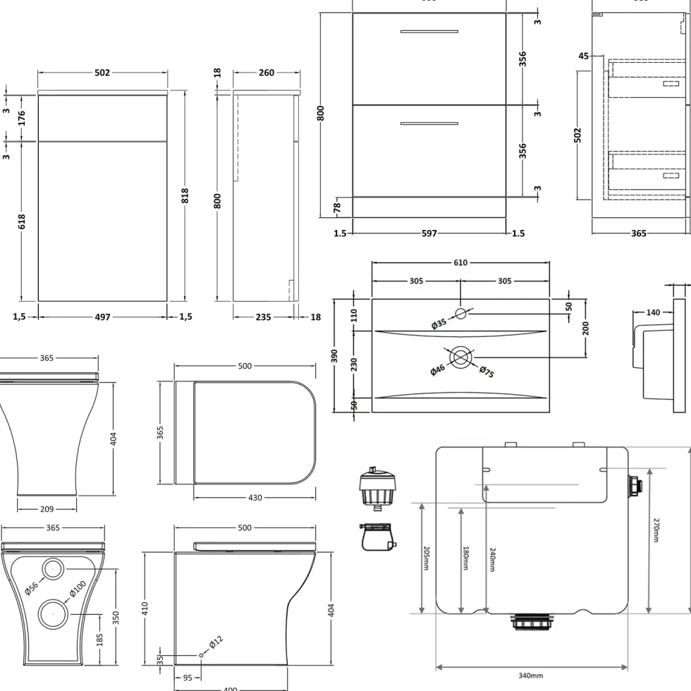 Erin 1100mm 2 Drawer Combination Basin & Toilet Unit