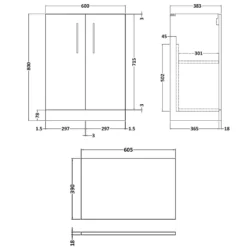 Erin 600mm Floorstanding 2 Door Vanity Unit & Countertop