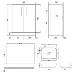 Erin 600mm Floorstanding 2 Door Vanity Unit & Countertop