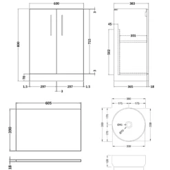 Erin 600mm Floorstanding 2 Door Vanity Unit & Countertop