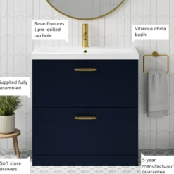 Erin 800mm Floorstanding 2 Drawer Vanity Unit & Basin