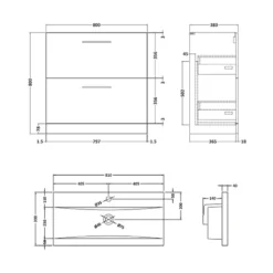 Erin 800mm Floorstanding 2 Drawer Vanity Unit & Basin