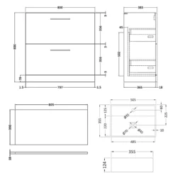 Erin 800mm Floorstanding 2 Drawer Vanity Unit & Countertop