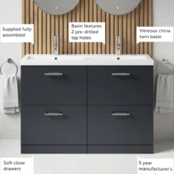 Erin 1200mm Floorstanding 4 Drawer Vanity Unit & Double Basin