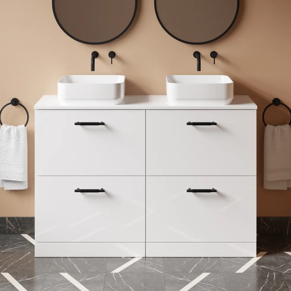 Erin 1200mm Floorstanding 4 Drawer Vanity Unit & Double Countertop