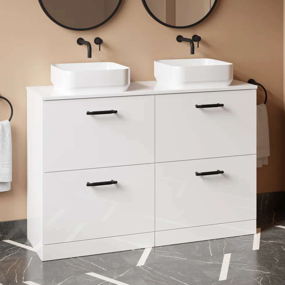 Erin 1200mm Floorstanding 4 Drawer Vanity Unit & Double Countertop