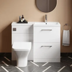 Erin 1100mm Gloss White Combination Bathroom 2 Drawer Sink & Toilet Unit