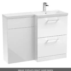 Erin 1100mm Gloss White Combination Bathroom 2 Drawer Sink & Toilet Unit