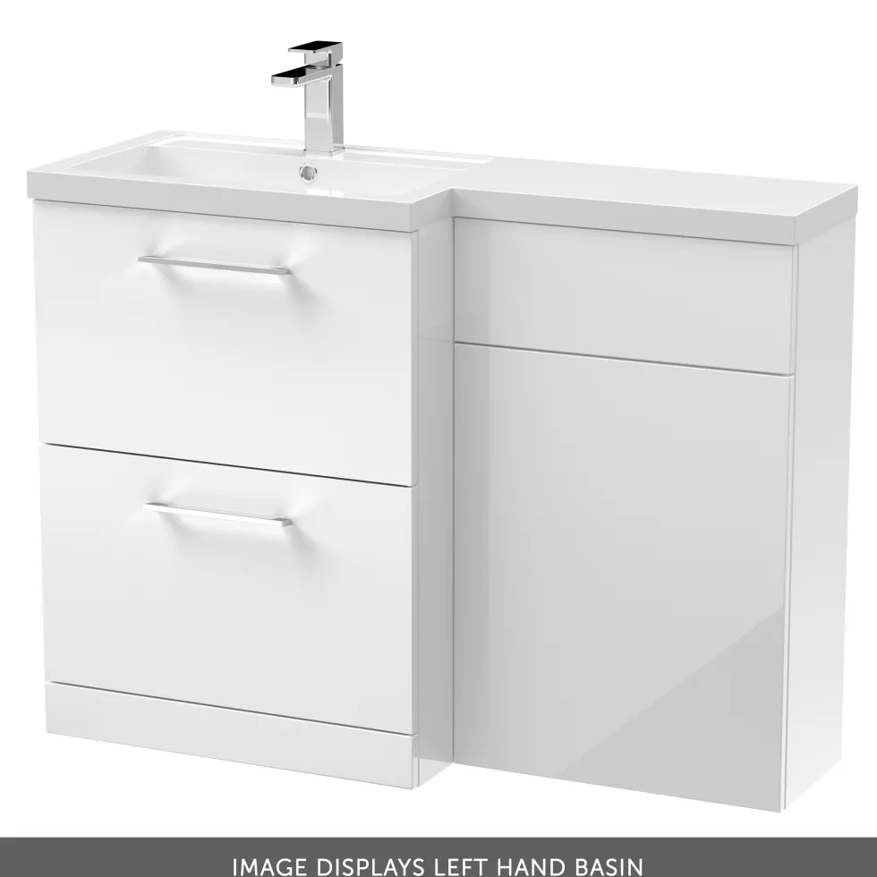 Erin 1100mm Gloss White Combination Bathroom 2 Drawer Sink & Toilet Unit