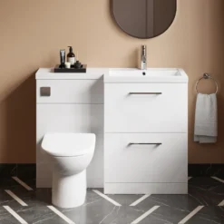 Erin 1100mm Gloss White Combination Bathroom 2 Drawer Sink & Toilet Unit