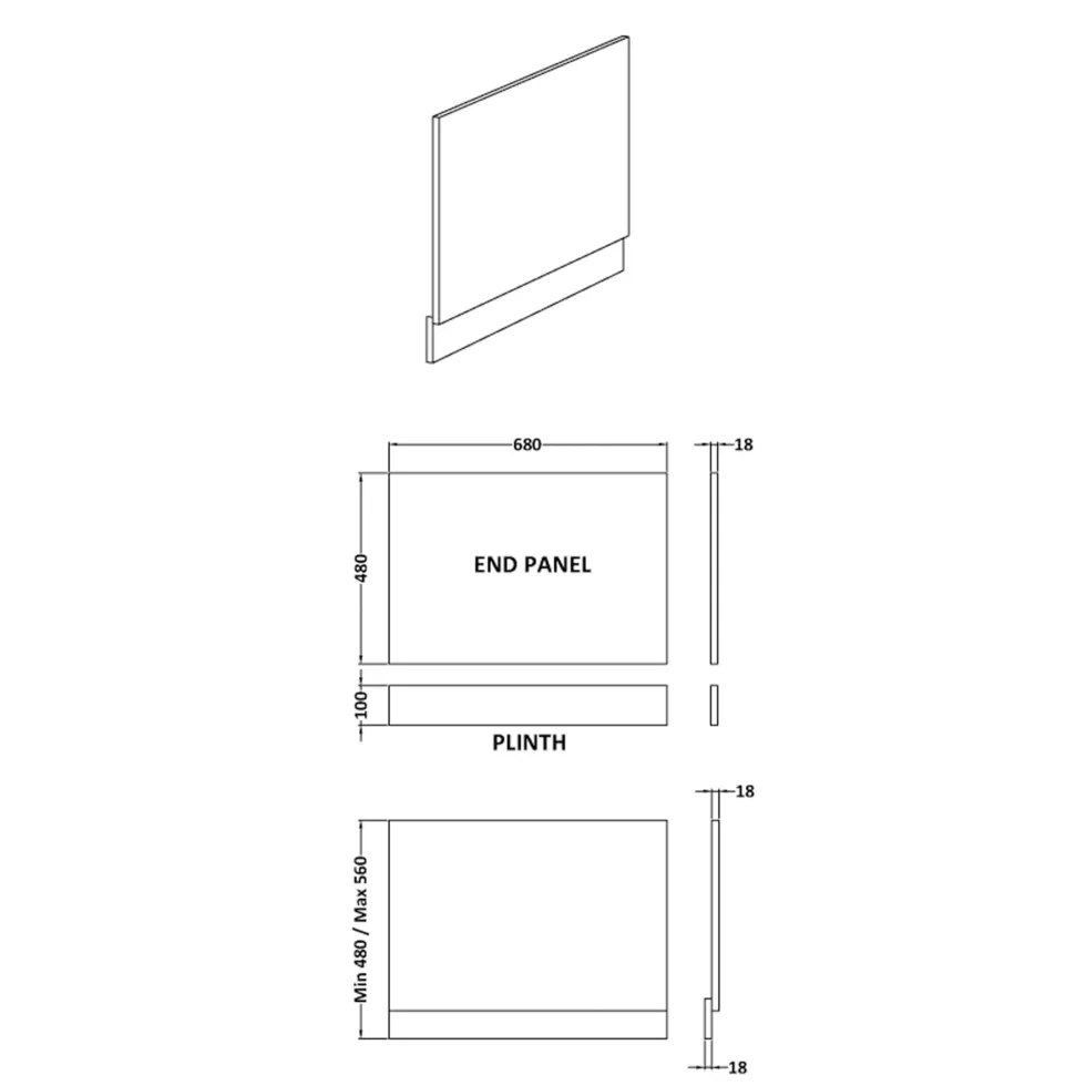 Erin 700mm L-Shaped Square End Bath Panel