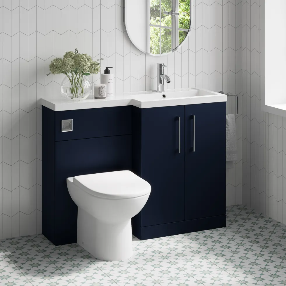 Erin 1100mm Matt Blue Combination Bathroom 2 Door Sink & Toilet Unit