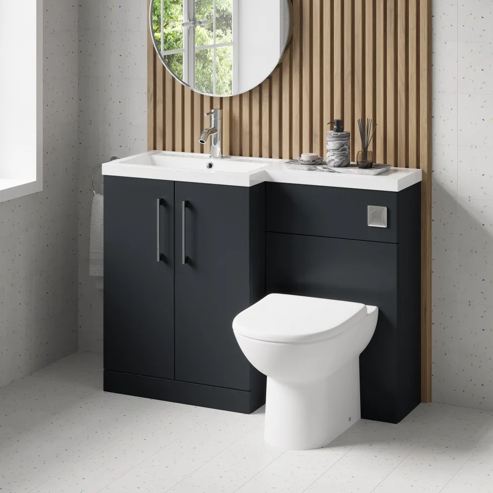 Erin 1100mm Soft Black Combination Bathroom 2 Door Sink & Toilet Unit