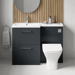 Erin 1100mm Soft Black Combination Bathroom 2 Drawer Sink & Toilet Unit