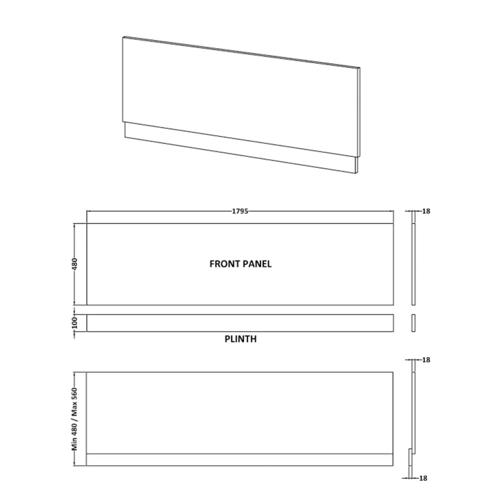 Erin 1800mm Straight Front Bath Panel