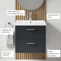 Erin 600mm Wall Mounted 2 Drawer Vanity Unit & Basin