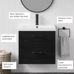 Erin 600mm Wall Mounted 2 Drawer Vanity Unit & Basin