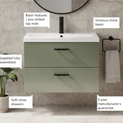 Erin 800mm Wall Mounted 2 Drawer Vanity Unit & Basin