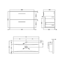 Erin 800mm Wall Mounted 2 Drawer Vanity Unit & Basin