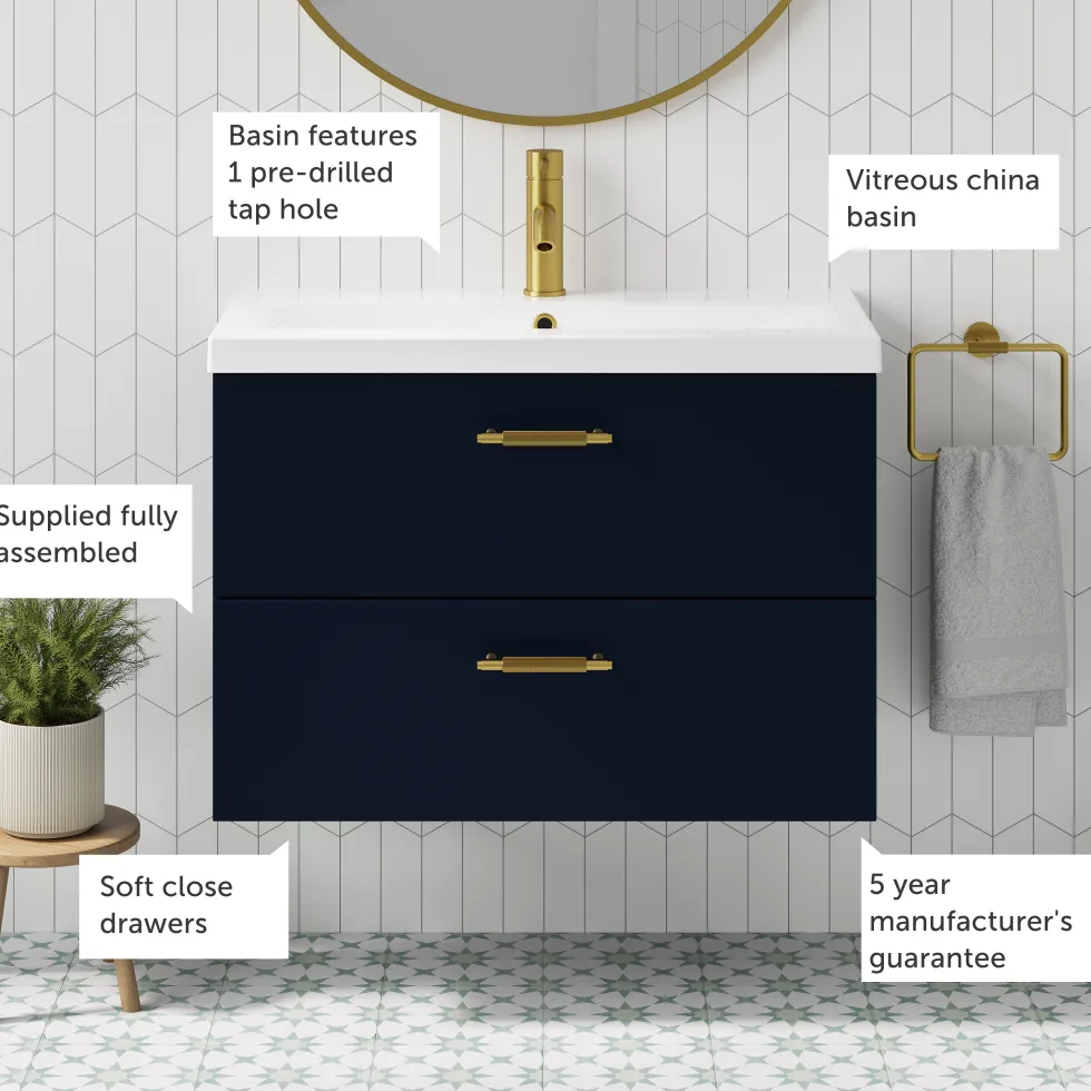 Erin 800mm Wall Mounted 2 Drawer Vanity Unit & Basin