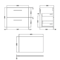 Erin 600mm Wall Mounted 2 Drawer Vanity Unit & Countertop