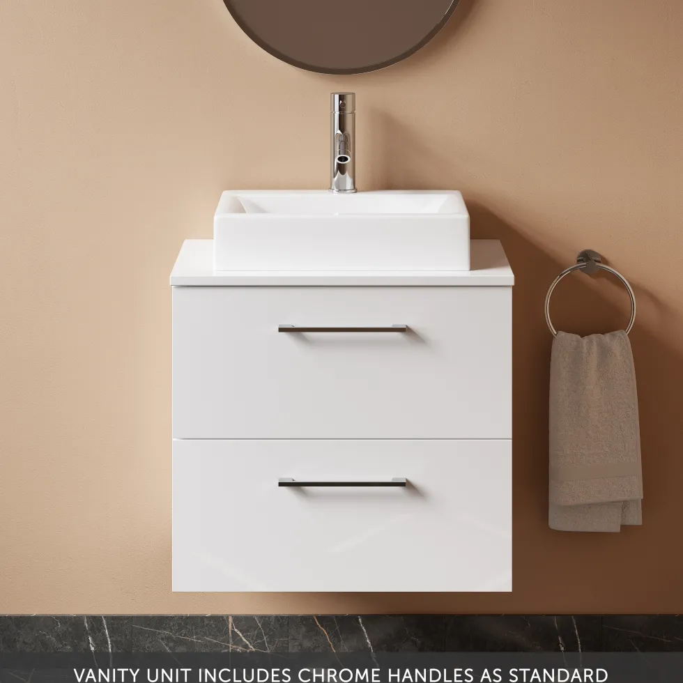 Erin 600mm Wall Mounted 2 Drawer Vanity Unit & Countertop