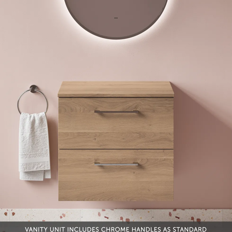 Erin 600mm Wall Mounted 2 Drawer Vanity Unit & Countertop