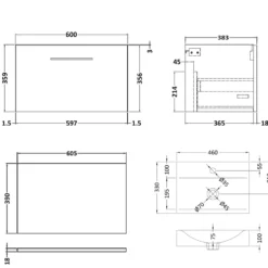 Erin 600mm Wall Mounted 1 Drawer Vanity Unit & Countertop
