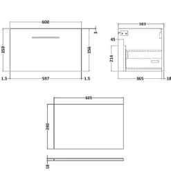 Erin 600mm Wall Mounted 1 Drawer Vanity Unit & Countertop
