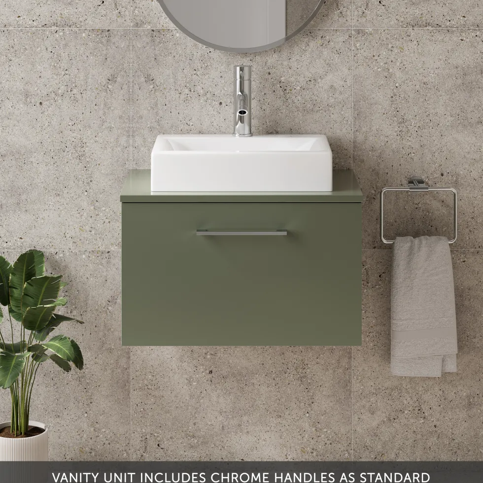 Erin 600mm Wall Mounted 1 Drawer Vanity Unit & Countertop