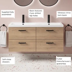 Erin 1200mm Wall Mounted 4 Drawer Vanity Unit & Double Basin