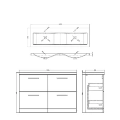 Erin 1200mm Wall Mounted 4 Drawer Vanity Unit & Double Basin