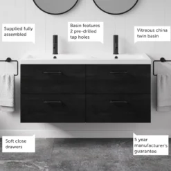 Erin 1200mm Wall Mounted 4 Drawer Vanity Unit & Double Basin