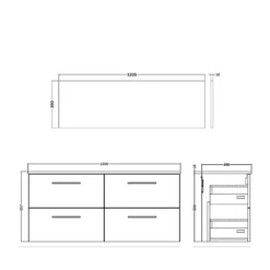 Erin 1200mm Wall Mounted 4 Drawer Vanity Unit & Double Countertop