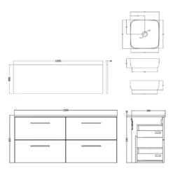 Erin 1200mm Wall Mounted 4 Drawer Vanity Unit & Double Countertop