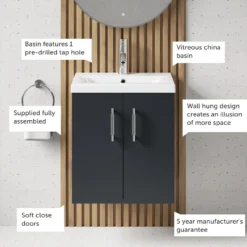 Erin 500mm Wall Mounted Vanity Unit & Basin